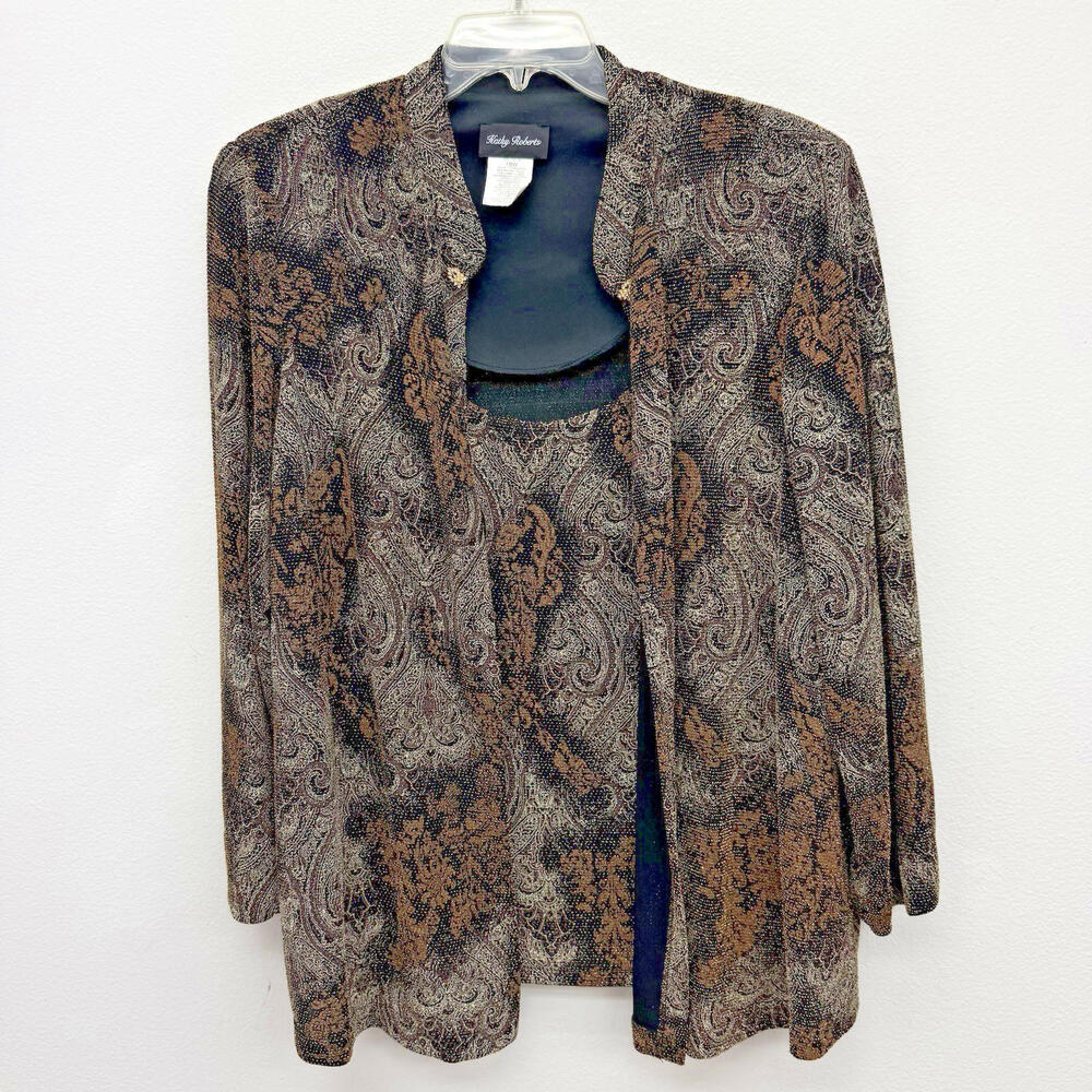 Kathy Roberts Size 18W Top  Jacket w/ Cami 2 in 1 Look Paisley Sparkle Design